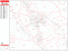 Santa Rosa Wall Map Zip Code Red Line Style 2024